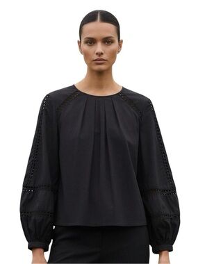 Banana Republic Black Eyelet Balloon-Sleeve Blouse